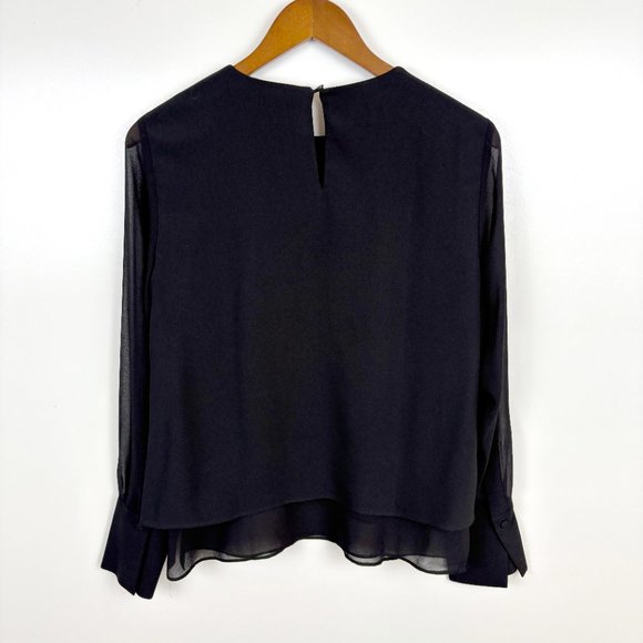 Ann Taylor Black Layered Blouse Sheer Sleeves in Small - Picture 3 of 9